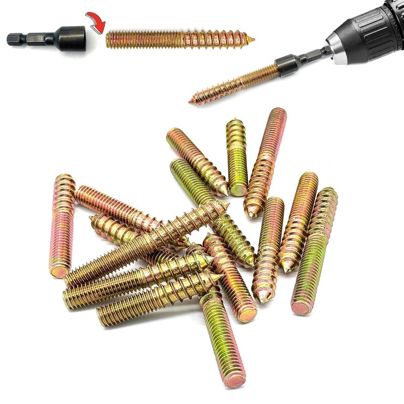 Matrelt 16Pack 3/8-16" Hanger Bolts 3Sizes 2-3 Inch Include1 pcs Hanger Bolt Driver Double Headed Bolts Wood Dowel Screw Self-Tapping Screw Hanger Bolts for Furniture Screws Wood Screws Threaded Rods Bolt - Image 5